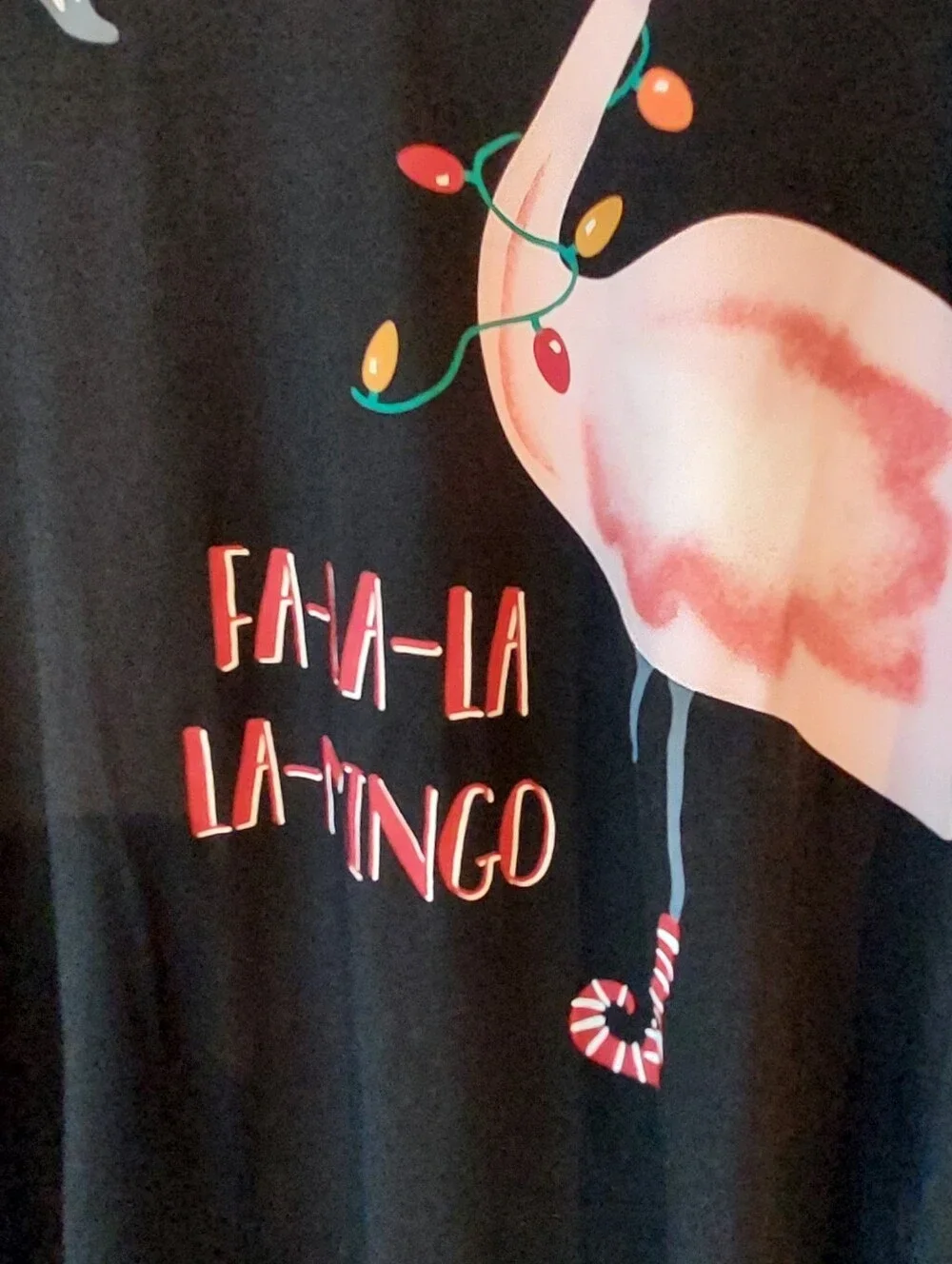Pink Flamingo Black Nightgown Sleepshirt Loungewear Falala Holiday Lights S/M